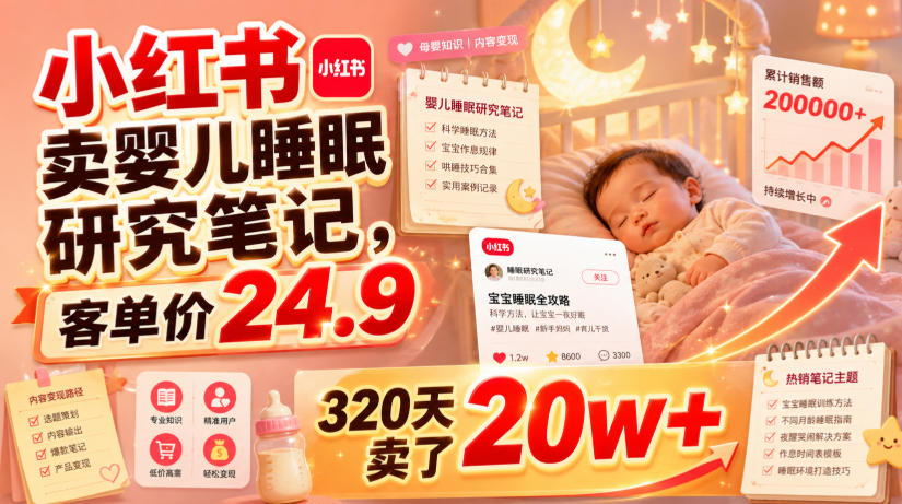 小红书卖婴儿睡眠研究笔记，客单价24.9，320天卖了20w+-云启智联
