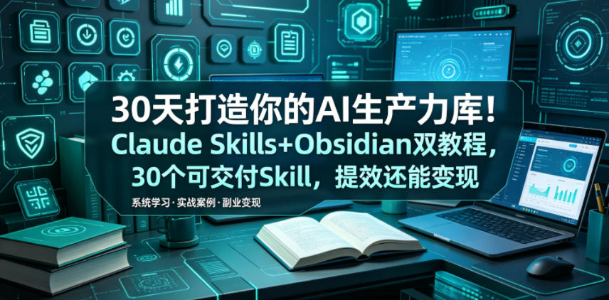 30天打造你的AI生产力库！Claude Skills+Obsidian 双教程，30 个可交付 Skill，提效还能变现-云启智联