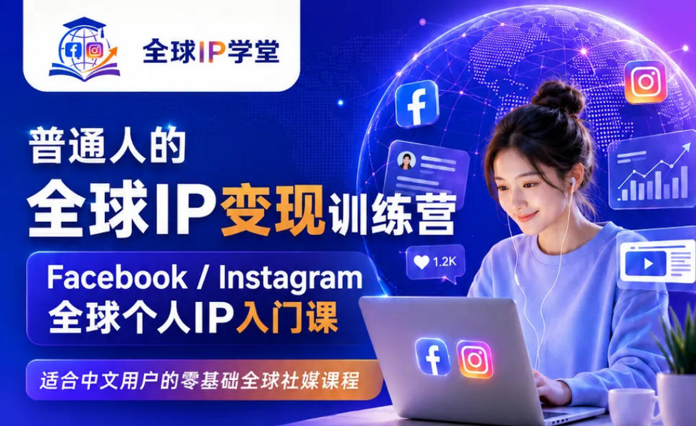 普通人的全球IP变现训练营，Facebook/Instagram全球个人IP入门课，零基础全球社媒课程-云启智联