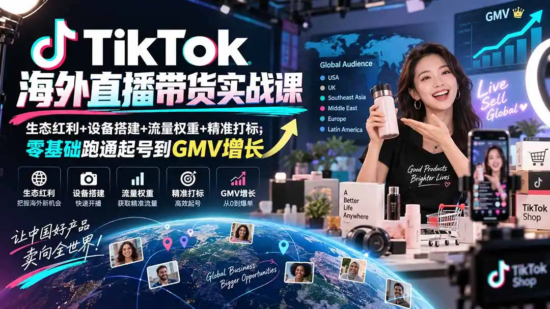 TikTok海外直播带货实战课｜生态红利+设备搭建+流量权重+精准打标，零基础跑通起号到GMV增长-云启智联