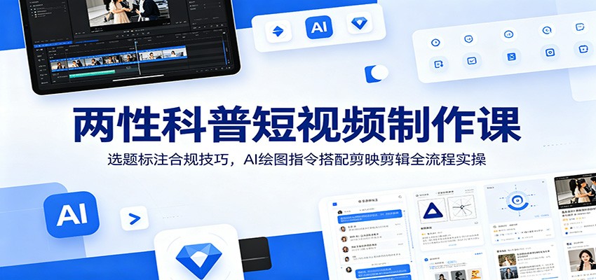 两性科普短视频制作课：选题标注合规技巧，AI绘图指令搭配剪映剪辑全流程实操-云启智联