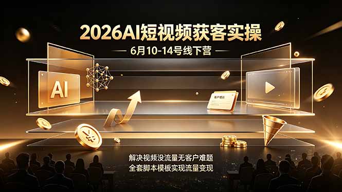 2026AI短视频获客实操6月10-14号线下营，解决视频没流量无客户难题，全套脚本模板实现流量变现-云启智联