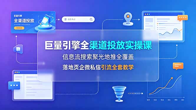 巨量引擎全渠道投放实操课，信息流搜索聚光地推全覆盖，落地页企微私信引流全套教学-云启智联