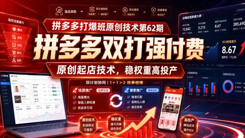 拼多多打爆班原创技术第62期，拼多多双打强付费，原创起店技术，稳权重高投产-云启智联