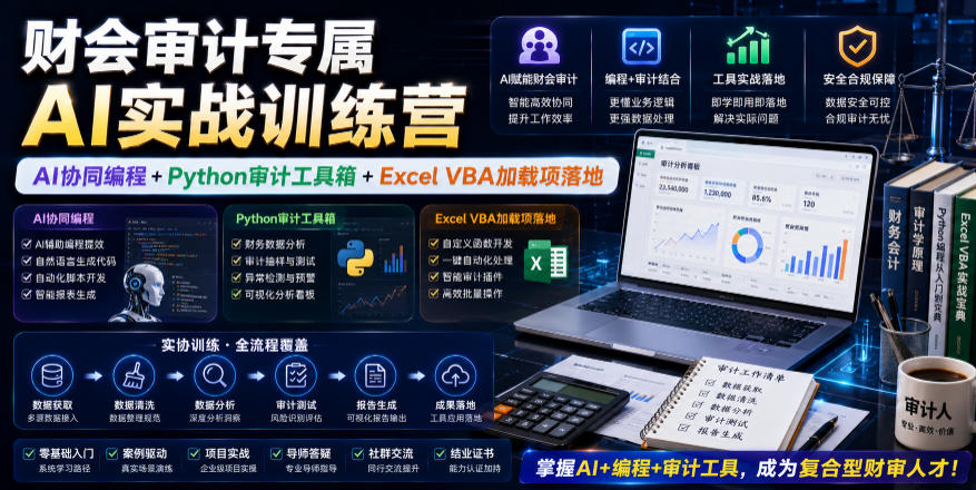 财会审计专属AI实战训练营｜AI协同编程+Python审计工具箱+Excel VBA加载项落地-云启智联