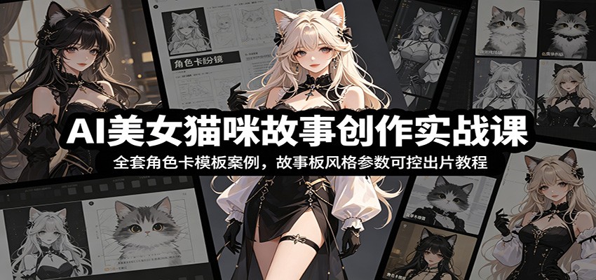 AI美女猫咪故事创作实战课：全套角色卡模板案例，故事板风格参数可控出片教程-云启智联
