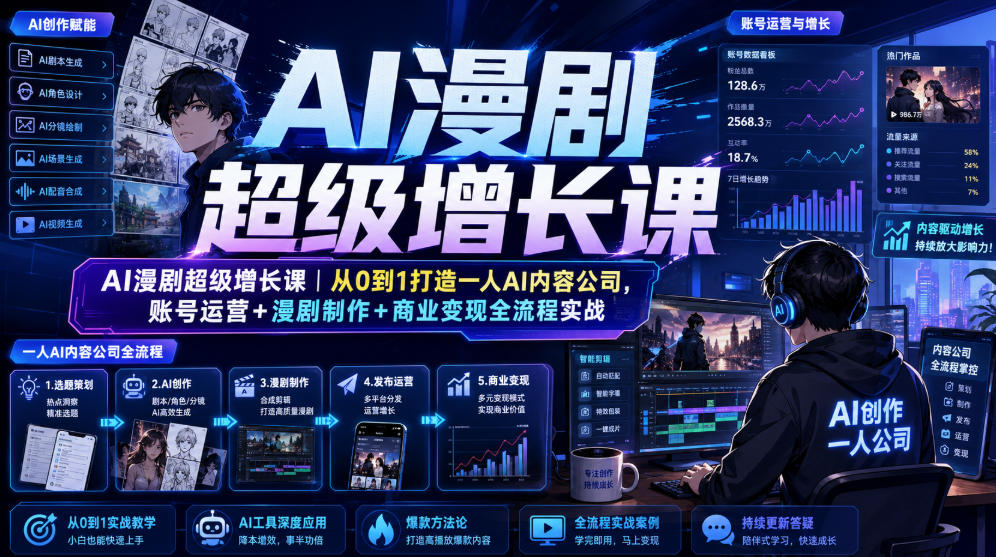 AI漫剧超级增长课｜从0到1打造一人AI内容公司，账号运营+漫剧制作+商业变现全流程实战-云启智联