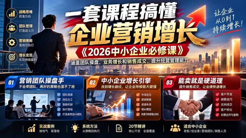 一套课程搞懂企业营销增长《2026中小企业必修课》涵盖团队操盘、业务增长和销售成交，提升经营管理能力-云启智联