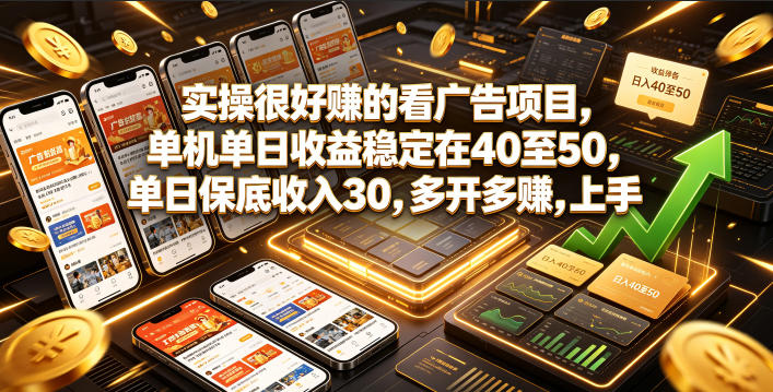 实操很好賺的看广告项目，单机单日收益稳定在40至50，单日保底收入30，多开多賺，上手就能变现【揭秘】-云启智联