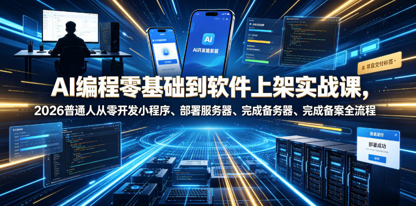 AI编程零基础到软件上架实战课，2026普通人从零开发小程序、部署服务器、完成备案全流程项目落地教程-云启智联