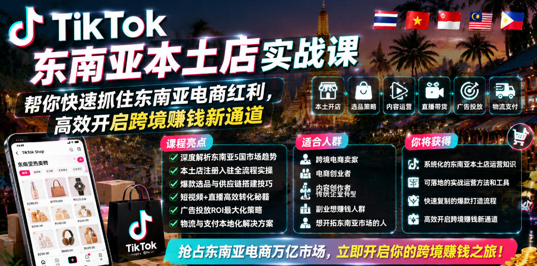TikTok东南亚本土店实战课，帮你快速抓住东南亚电商红利，高效开启跨境賺钱新通道-云启智联