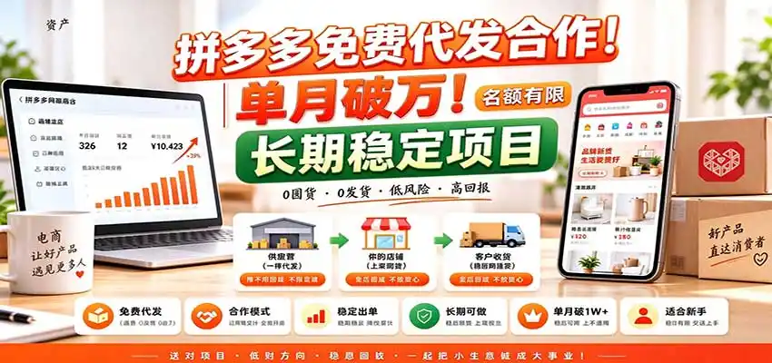 拼多多免费代发合作|单月破万!长期稳定项目,名额有限-云启智联