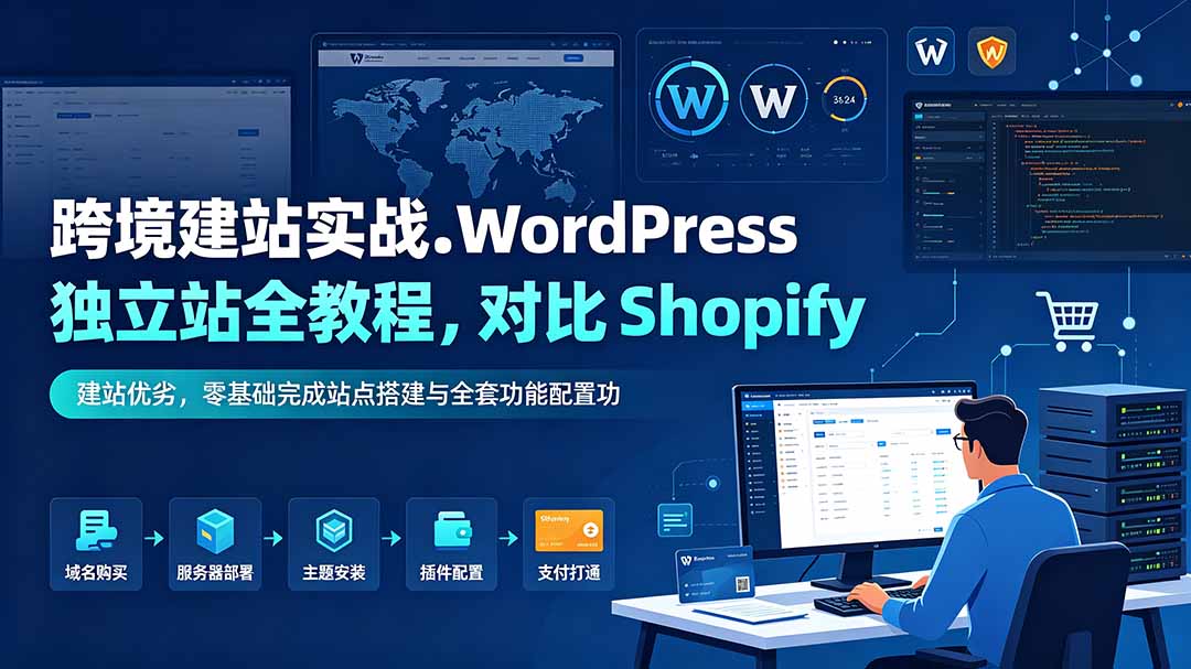 跨境建站实战：WordPress 独立站全教程，对比 Shopify 建站优劣，零基础完成站点搭建与全套功能配置-云启智联