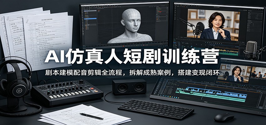 AI仿真人短剧训练营：剧本建模配音剪辑全流程，拆解成熟案例，搭建变现闭环-云启智联