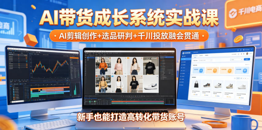 AI带货成长系统实战课，AI剪辑创作+选品研判+千川投放融会贯通，新手也能打造高转化带货账号(更新2026年)-云启智联