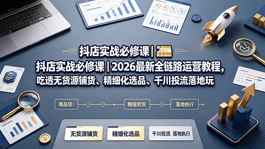 抖店实战必修课｜2026最新全链路运营教程，吃透无货源铺货、精细化选品、千川投流落地玩法-云启智联