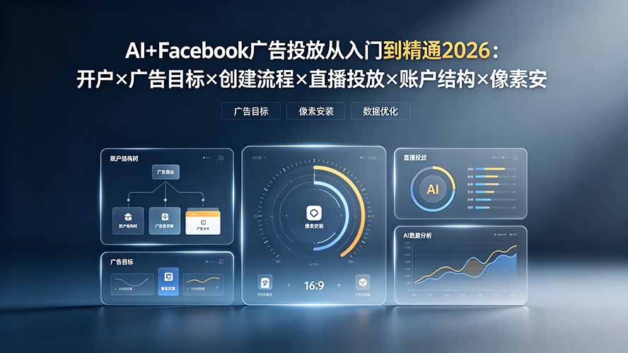 AI+Facebook广告投放从入门到精通2026：开户×广告目标×创建流程×直播投放×账户结构×像素安装×AI赋能-云启智联