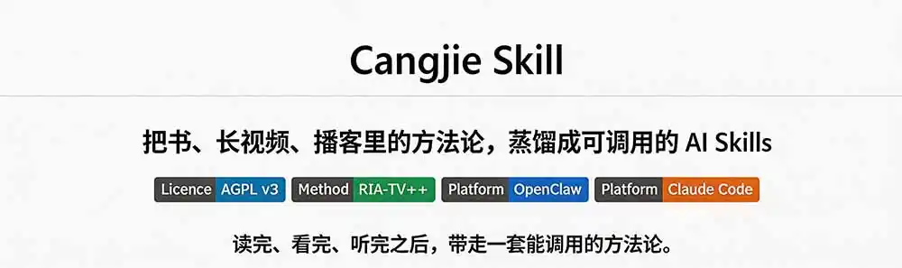 图片[1]-全网走红！GitHub上6.7K Star的开源项目，把任何书、长视频、播客蒸馏成AI工具，值得收藏 cangjie-skill-云启智联