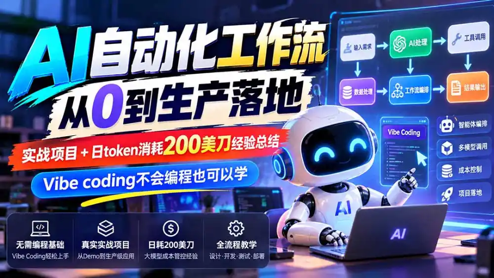 【无水印】AI自动化工作流从0到生产落地，实战项目+日token消耗200美刀经验总结，Vibe coding不会编程也可以学-云启智联