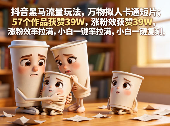 抖音黑马流量玩法，万物拟人卡通短片，57个作品获赞39W，涨粉效率拉满，小白一键复刻，保姆级拆解-云启智联