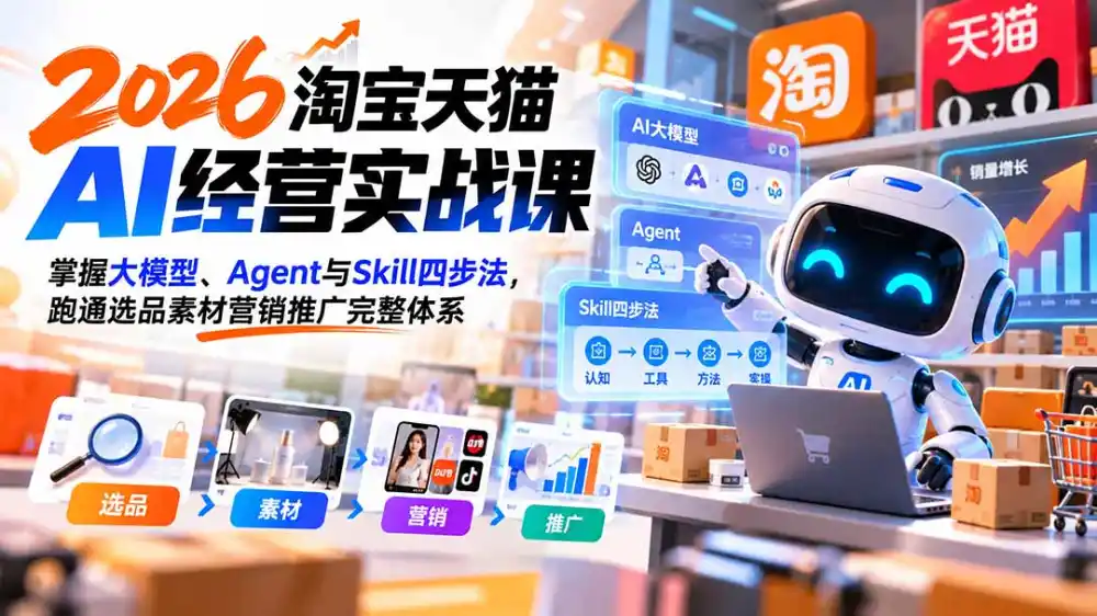 【无水印】2026淘宝天猫AI经营实战课：掌握大模型、Agent与Skill四步法，跑通选品素材营销推广完整体系-云启智联