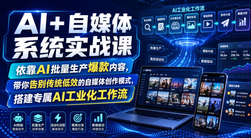 AI+自媒体系统实战课，依靠AI批量生产爆款内容，带你告别传统低效的自媒体创作模式，搭建专属AI工业化工作流-云启智联