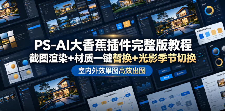 PS-AI大香蕉插件完整版教程，截图渲染+材质一键替换+光影季节切换，室内外效果图高效出图高阶课程-云启智联