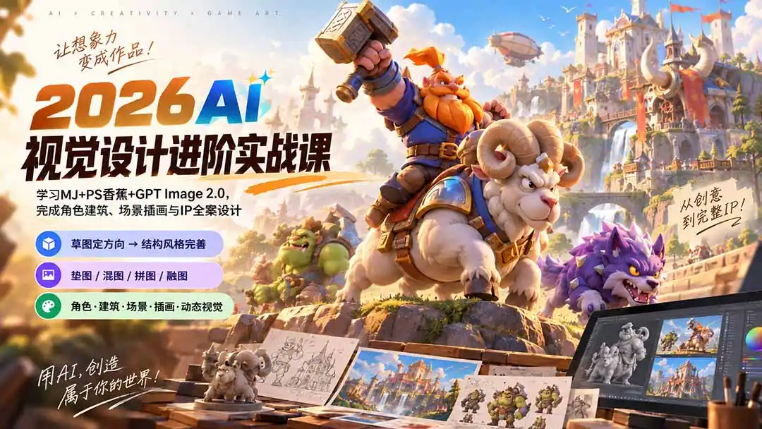 2026AI视觉设计进阶实战课-更新：学习MJ+PS香蕉+GPT Image 2.0，完成角色建筑、场景插画与IP全案设计-云启智联