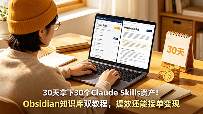 30天拿下30个Claude Skills资产！Obsidian知识库双教程，提效还能接单变现-云启智联