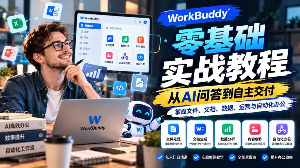 WorkBuddy零基础实战教程:从AI问答到自主交付,掌握文件、文档、数据、运营与自动化办公-云启智联