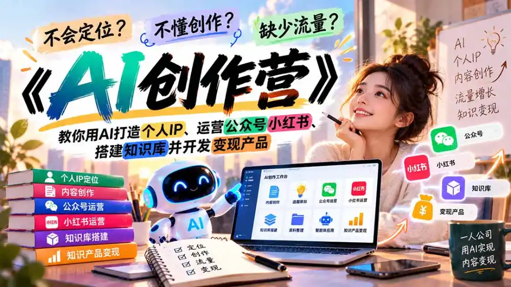 不会定位、不懂创作、缺少流量?《AI创作营》教你用AI打造个人IP、运营公众号小红书、搭建知识库并开发变现产品-云启智联