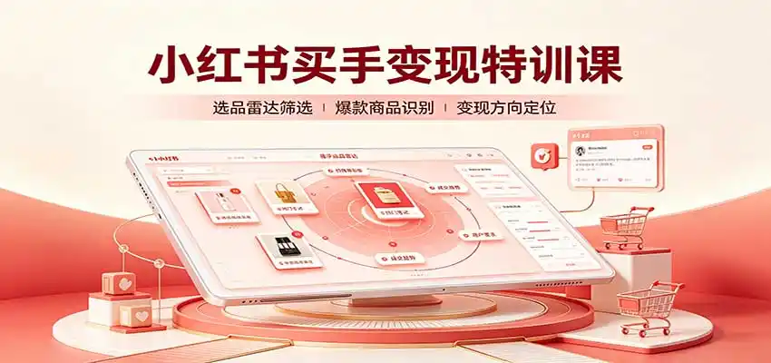 小红书买手变现特训课：账号定位养号起号，选品挂车，笔记标题封面全套教学-云启智联