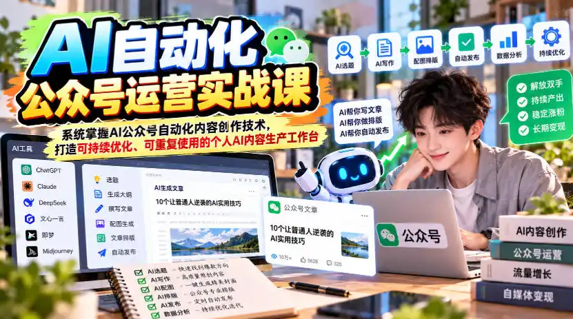 AI自动化公众号运营实战课，系统掌握AI公众号自动化内容创作技术，打造可持续优化、可重复使用的个人AI内容生产工作台-云启智联