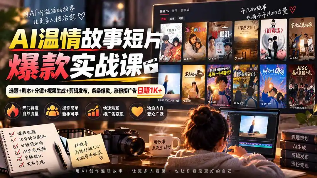 AI温情故事短片爆款实战课-更新｜选题+剧本+分镜+视频生成+剪辑发布，条条爆款，涨粉接广告日赚1K+-云启智联