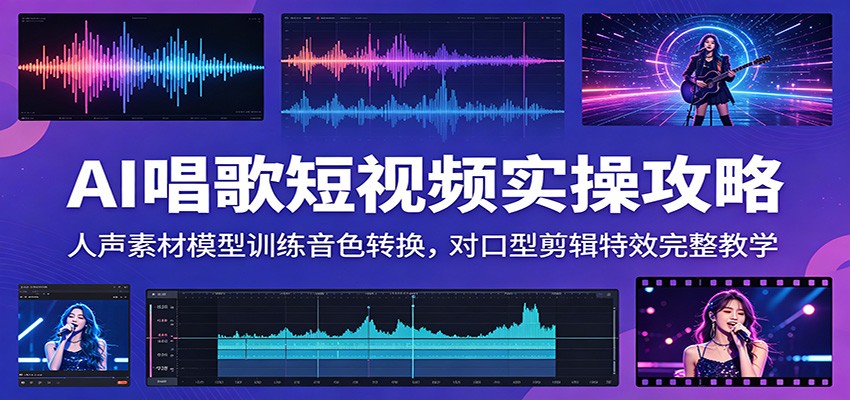 AI唱歌短视频实操攻略：人声素材模型训练音色转换，对口型剪辑特效完整教学-云启智联