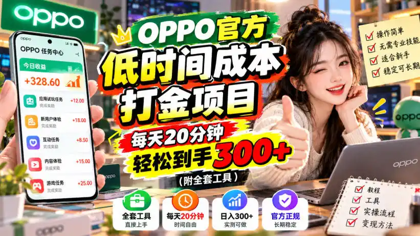 OPPO官方低时间成本打金项目，每天20分钟，轻松到手300+(附全套工具)【揭秘】-云启智联