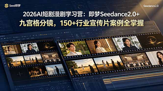 2026AI短剧漫剧学习营：即梦Seedance2.0+九宫格分镜，150+行业宣传片案例全掌握-云启智联
