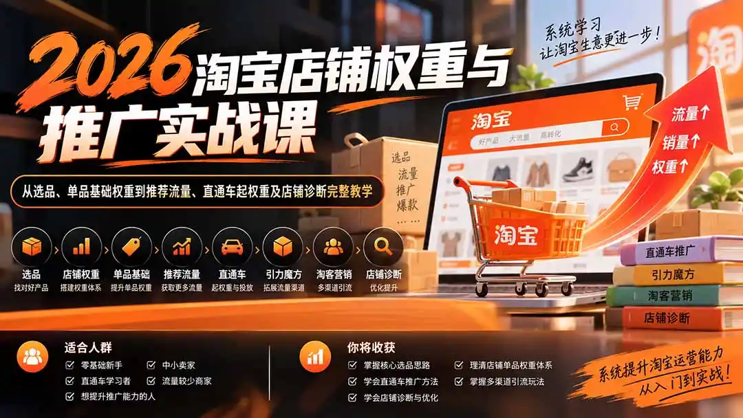2026淘宝店铺权重与推广实战课：从选品、单品基础权重到推荐流量、直通车起权重及店铺诊断完整教学-云启智联