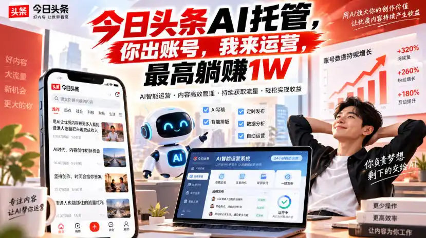 今日头条AI托管,你出账号,我来运营,最高躺賺1W【揭秘】-云启智联