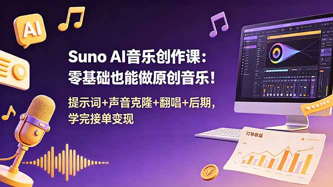 Suno AI音乐创作课：零基础也能做原创音乐！提示词+声音克隆+翻唱+后期，学完接单变现-云启智联
