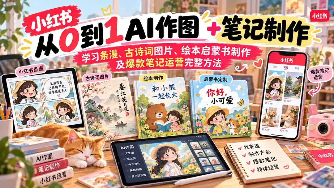 2026小红书AI内容创作从0到1：学习条漫、古诗词图片、绘本启蒙书制作及爆款笔记运营完整方法-云启智联