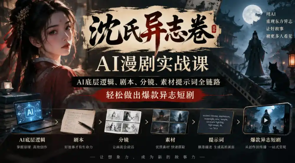 沈氏异志卷AI漫剧实战课｜AI底层逻辑、剧本、分镜、素材提示词全链路，轻松做出爆款异志短剧-云启智联