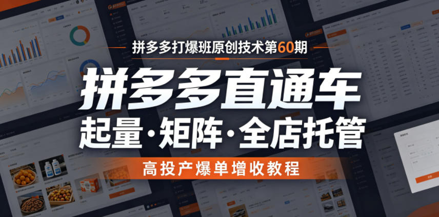 拼多多打爆班原创技术第60期，拼多多直通车，起量・矩阵・全店托管，高投产爆单增收教程-云启智联