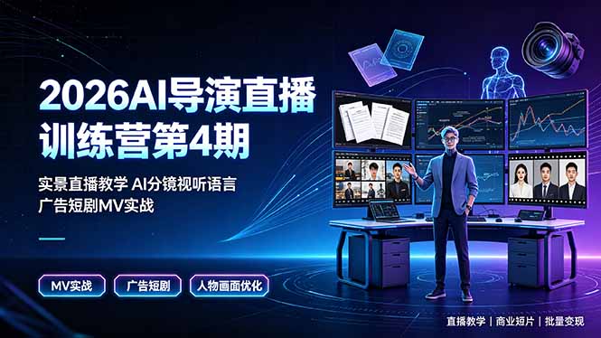2026AI导演直播训练营第4期，实景直播教学AI分镜视听语言，广告短剧MV实战，解决人物画面崩坏痛点-云启智联