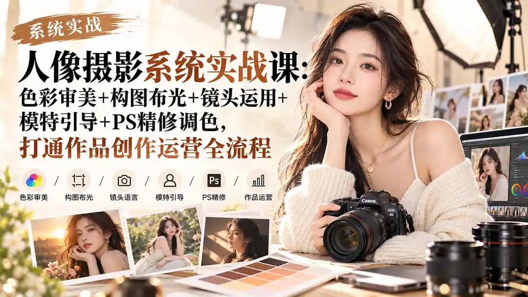 【无水印】人像摄影系统实战课：色彩审美+构图布光+镜头运用+模特引导+PS精修调色，打通作品创作运营全流程-云启智联