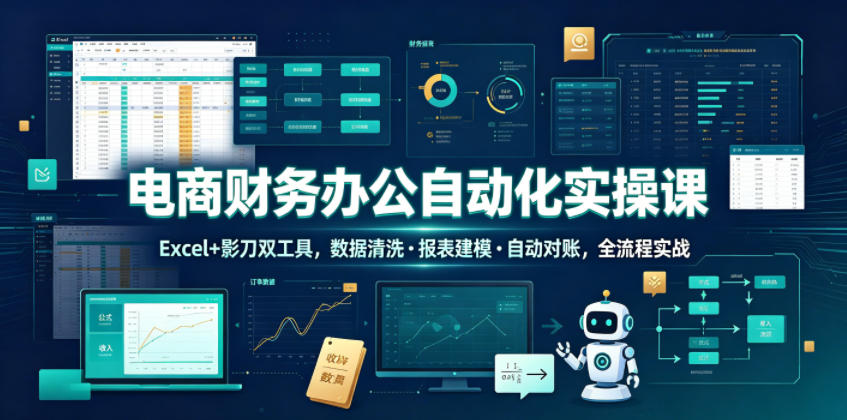 电商财务办公自动化实操课，Excel+影刀双工具，数据清洗・报表建模・自动对账，全流程实战-云启智联