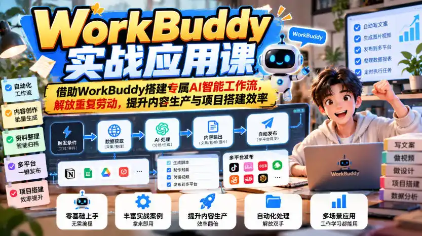 WorkBuddy实战应用课,借助WorkBuddy搭建专属AI智能工作流,解放重复劳动,提升内容生产与项目搭建效率-云启智联