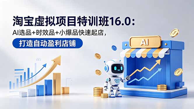 淘宝虚拟项目特训班16.0：AI选品+时效品+小爆品快速起店，打造自动盈利店铺-云启智联