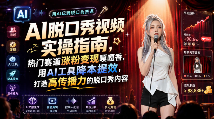 AI脱口秀视频实操指南，热门赛道涨粉变现嘎嘎香，用AI工具降本提效，打造高传播力的脱口秀内容-云启智联