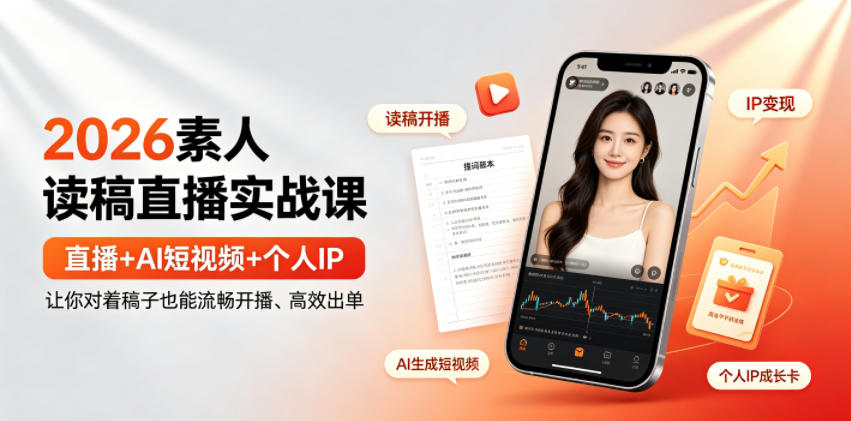2026素人读稿直播实战课｜直播+AI短视频+个人IP，让你对着稿子也能流畅开播、高效出单-云启智联